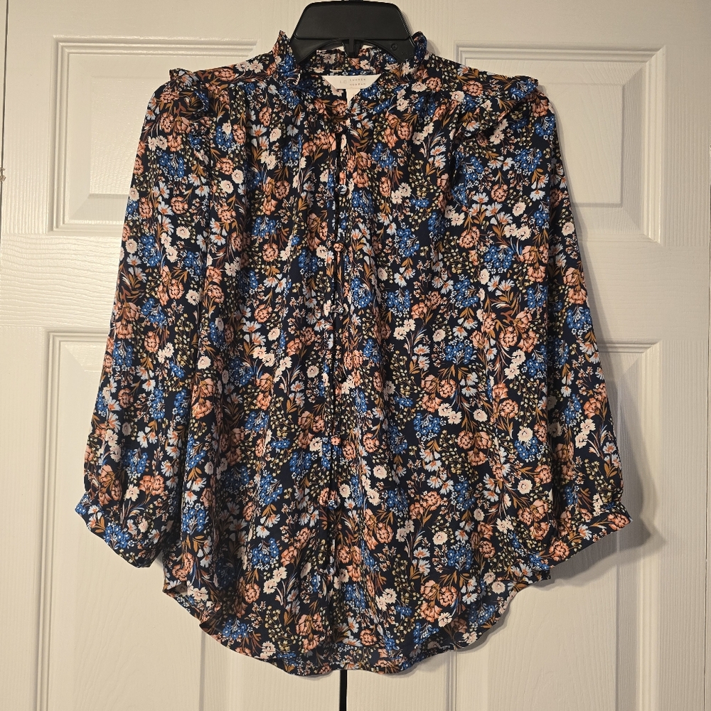 LC Lauren Conrad Women's Floral Pattern Button front 3/4 Sleeve Blouse Size S